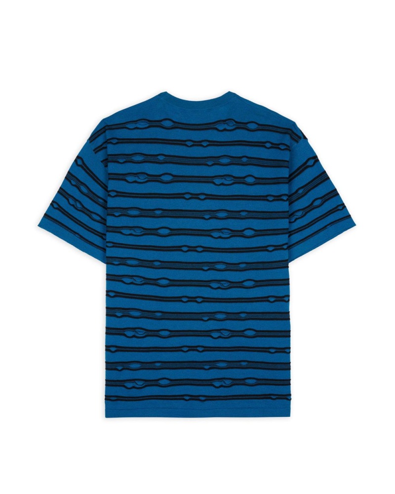 Turquoise Brain Dead Puckered Striped T-Shirt | AU 9073462-IV