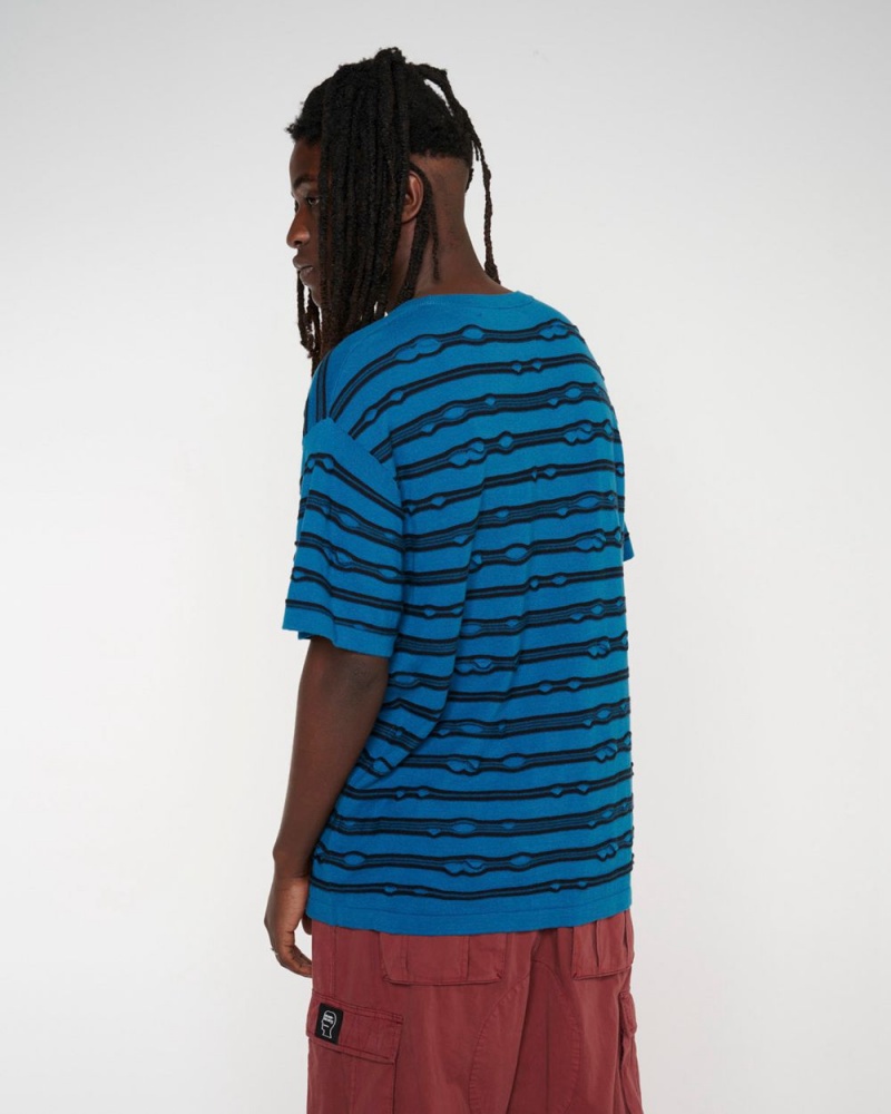 Turquoise Brain Dead Puckered Striped T-Shirt | AU 9073462-IV