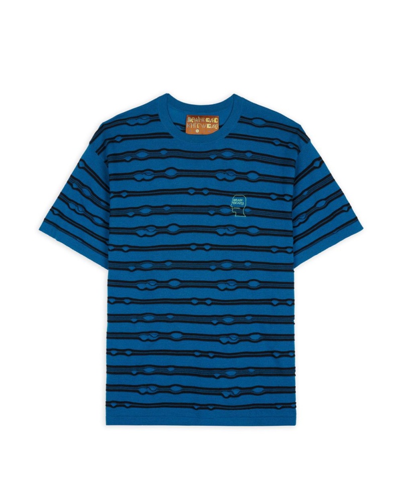 Turquoise Brain Dead Puckered Striped T-Shirt | AU 9073462-IV