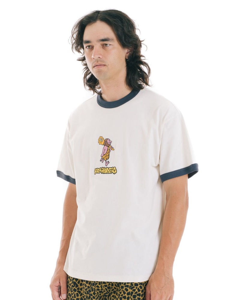 White Brain Dead Barbarian Short Sleeve Ringer T-Shirt | AU 4712590-KY