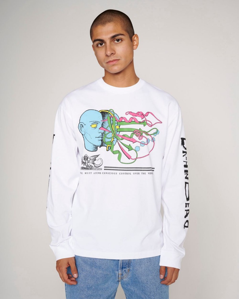 White Brain Dead Conscious Control Long Sleeve T-Shirt | AU 2416805-KZ