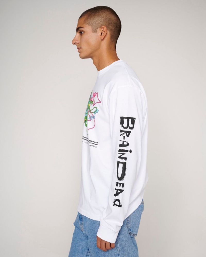 White Brain Dead Conscious Control Long Sleeve T-Shirt | AU 2416805-KZ