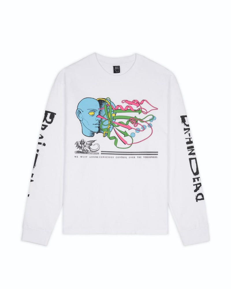 White Brain Dead Conscious Control Long Sleeve T-Shirt | AU 2416805-KZ