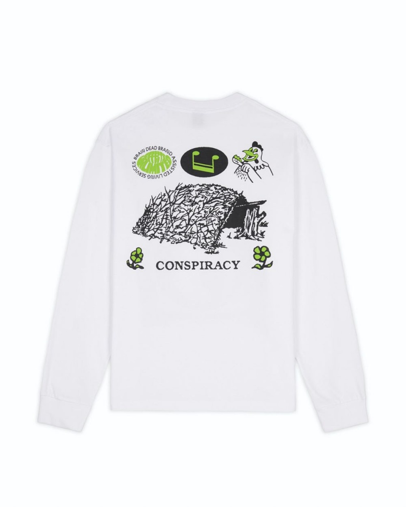 White Brain Dead Conspiracy Long Sleeve T-Shirt | AU 8962743-TC