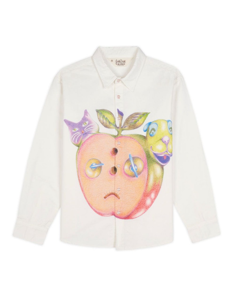 White Brain Dead Gaspar Bad Apple Long Sleeve Button Up Shirt | AU 5638172-KS