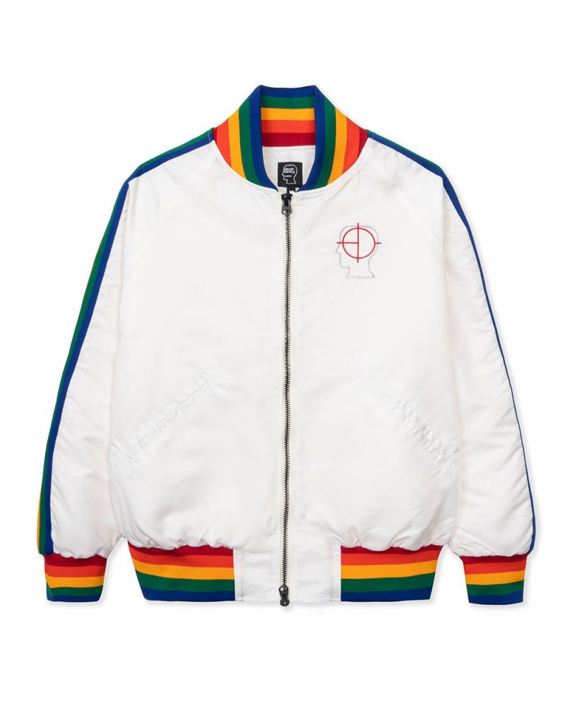 White Brain Dead Records Embroidered Satin Club Jacket | AU 0637594-QO