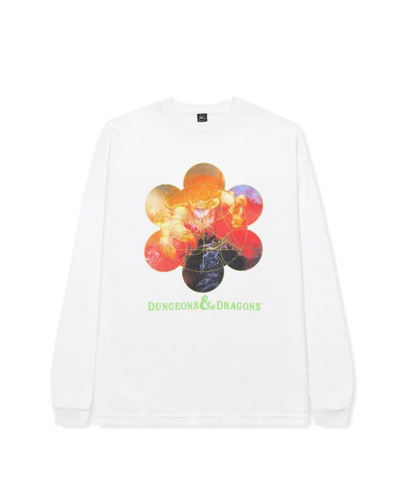 White Brain Dead X Dungeons & Dragons Dungeon Vortex Long Sleeve T-Shirt | AU 4203971-FH