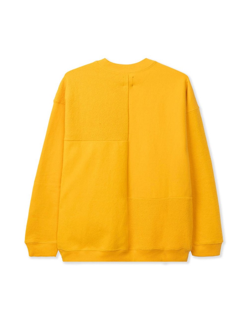 Yellow Brain Dead Global Works Split Panel Fleece & Terry Crewneck Sweatshirt | AU 9178356-TY