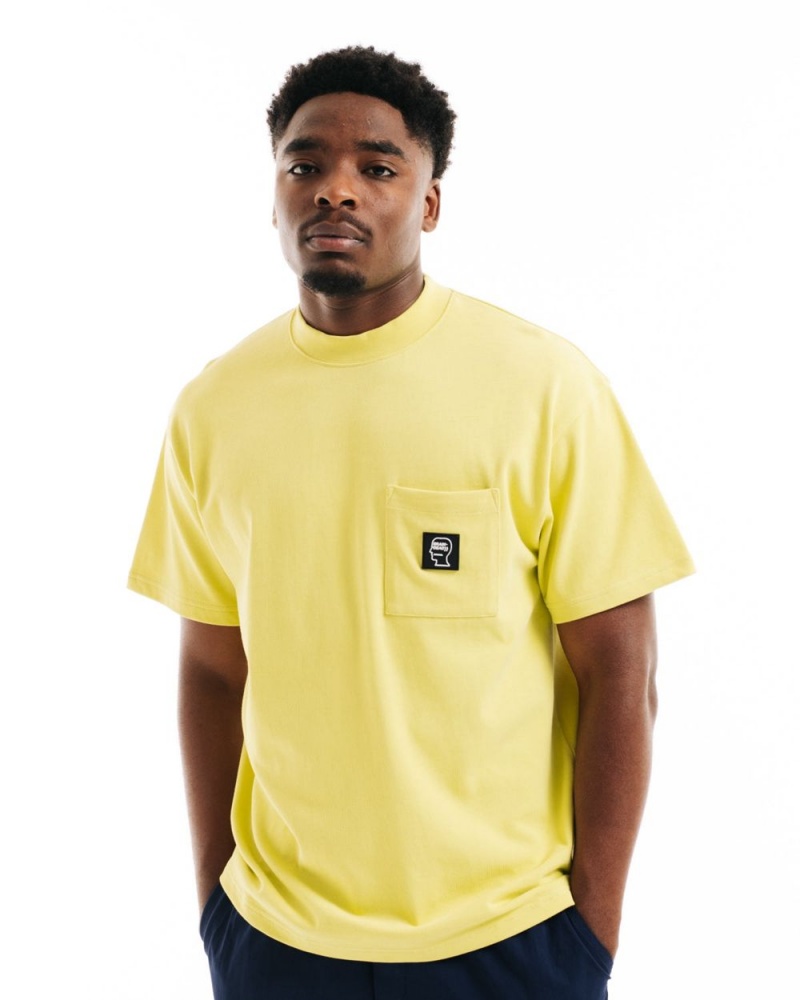 Yellow Brain Dead Heavyweight Jersey Mockneck Pocket W/Pvc T-Shirt | AU 0471689-ZR