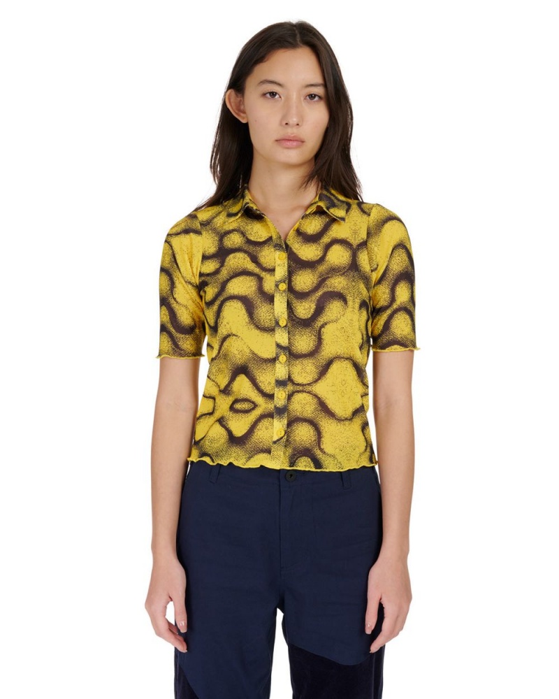 Yellow Brain Dead Squiggle Hyper Mesh Shirt | AU 5478692-LT