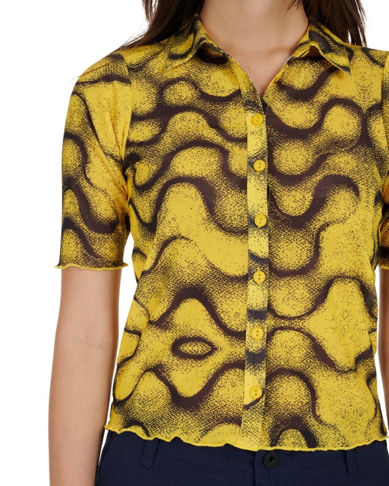 Yellow Brain Dead Squiggle Hyper Mesh Shirt | AU 5478692-LT