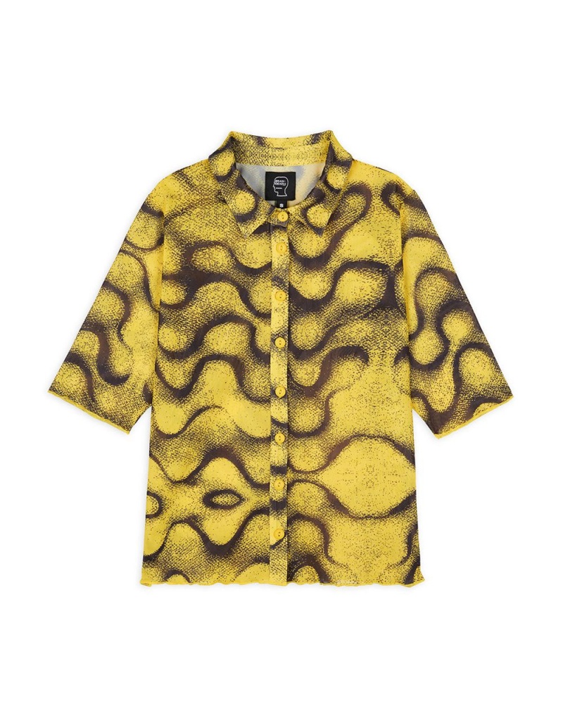 Yellow Brain Dead Squiggle Hyper Mesh Shirt | AU 5478692-LT