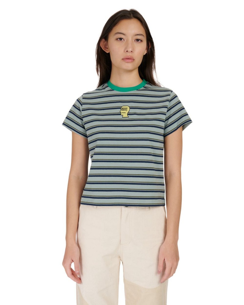 Yellow Brain Dead Striped Baby Tee T-Shirt | AU 2918340-XQ