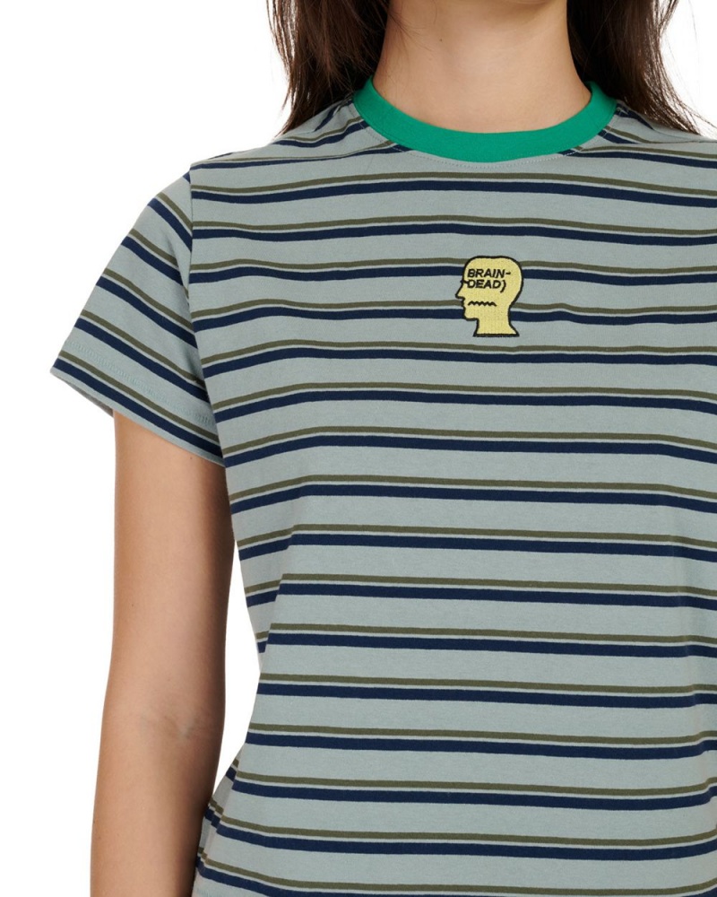 Yellow Brain Dead Striped Baby Tee T-Shirt | AU 2918340-XQ